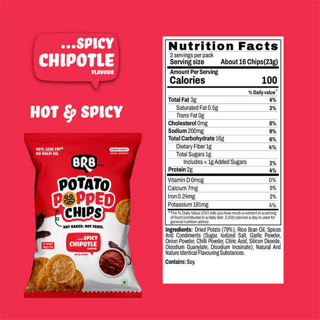 BRB Popped Potato Chips | Spicy Chipotle Flavour | Not Fried, Not Baked | Lower Calorie, Healthy Snack Main Image