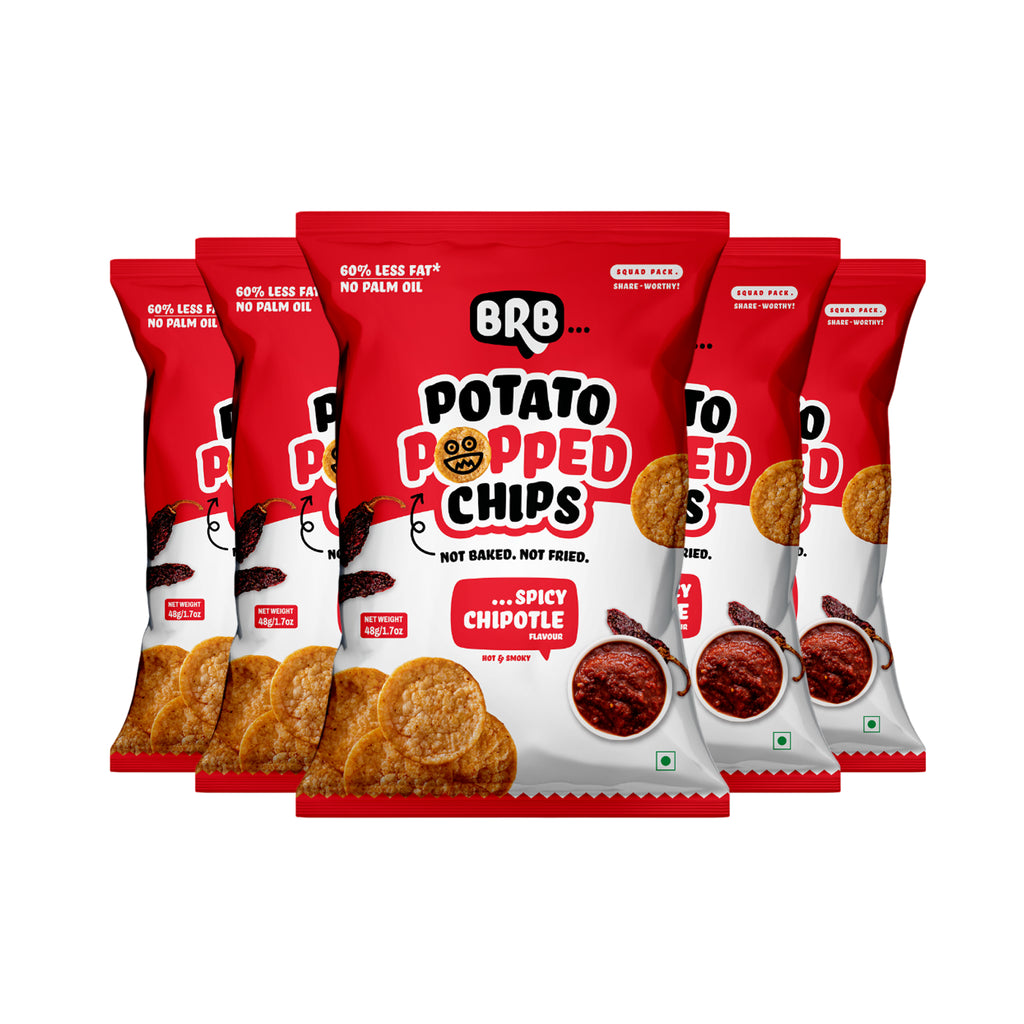 BRB Popped Potato Chips | Spicy Chipotle Flavour | Not Fried, Not Baked | Lower Calorie, Healthy Snack