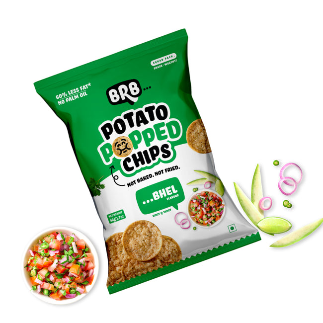 BRB Popped Potato Chips | Bhel Flavour | Not Fried, Not Baked | Lower Calorie, No Palm Oil, Healthy Snack Main Image