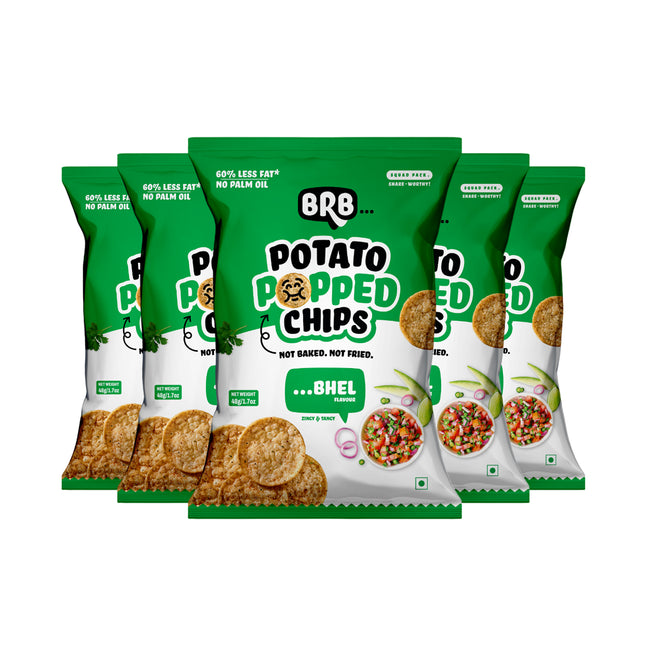 BRB Popped Potato Chips | Bhel Flavour | Not Fried, Not Baked | Lower Calorie, No Palm Oil, Healthy Snack Hover Image
