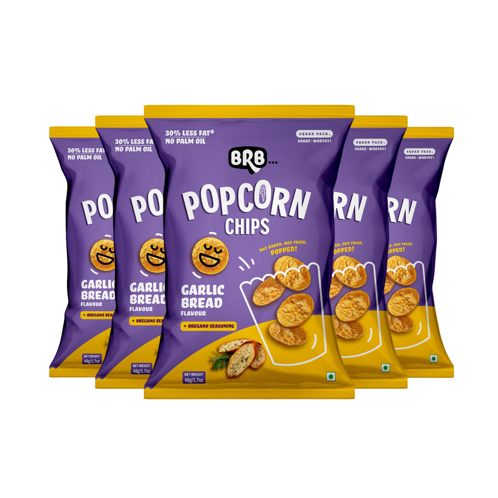 BRB Corn Popped Chips | Garlic Bread Flavour | Not Fried, Not Baked | No Palm Oil, Healthy Snack