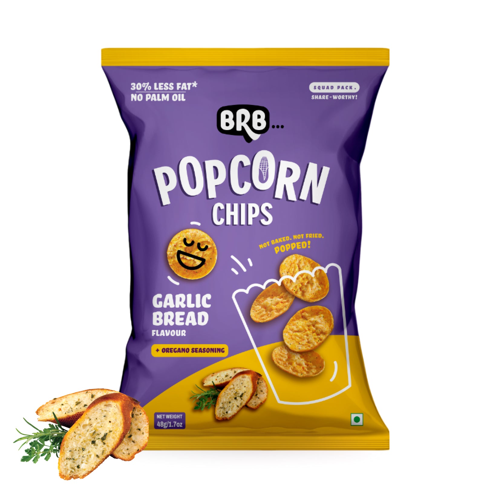 BRB Corn Popped Chips | Garlic Bread Flavour | Not Fried, Not Baked | No Palm Oil, Healthy Snack