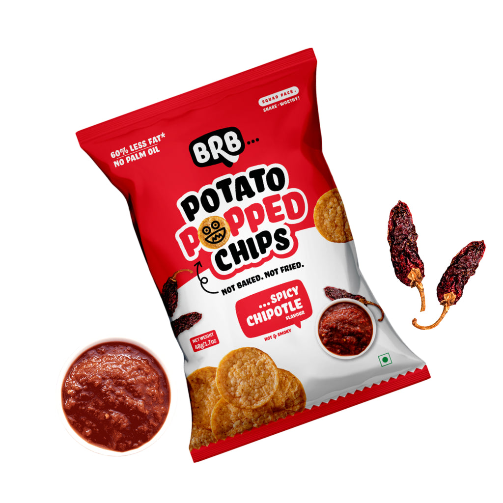 BRB Popped Potato Chips | Spicy Chipotle Flavour | Not Fried, Not Baked | Lower Calorie, Healthy Snack