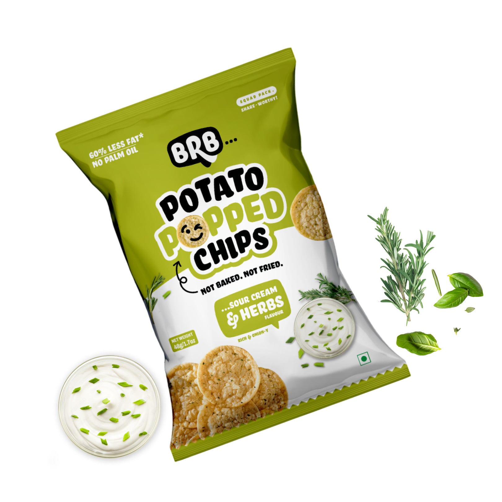 BRB Popped Potato Chips | Not Baked, Not Fried | Sour Cream & Herbs Flavour | Low Calorie | Healthy Snack