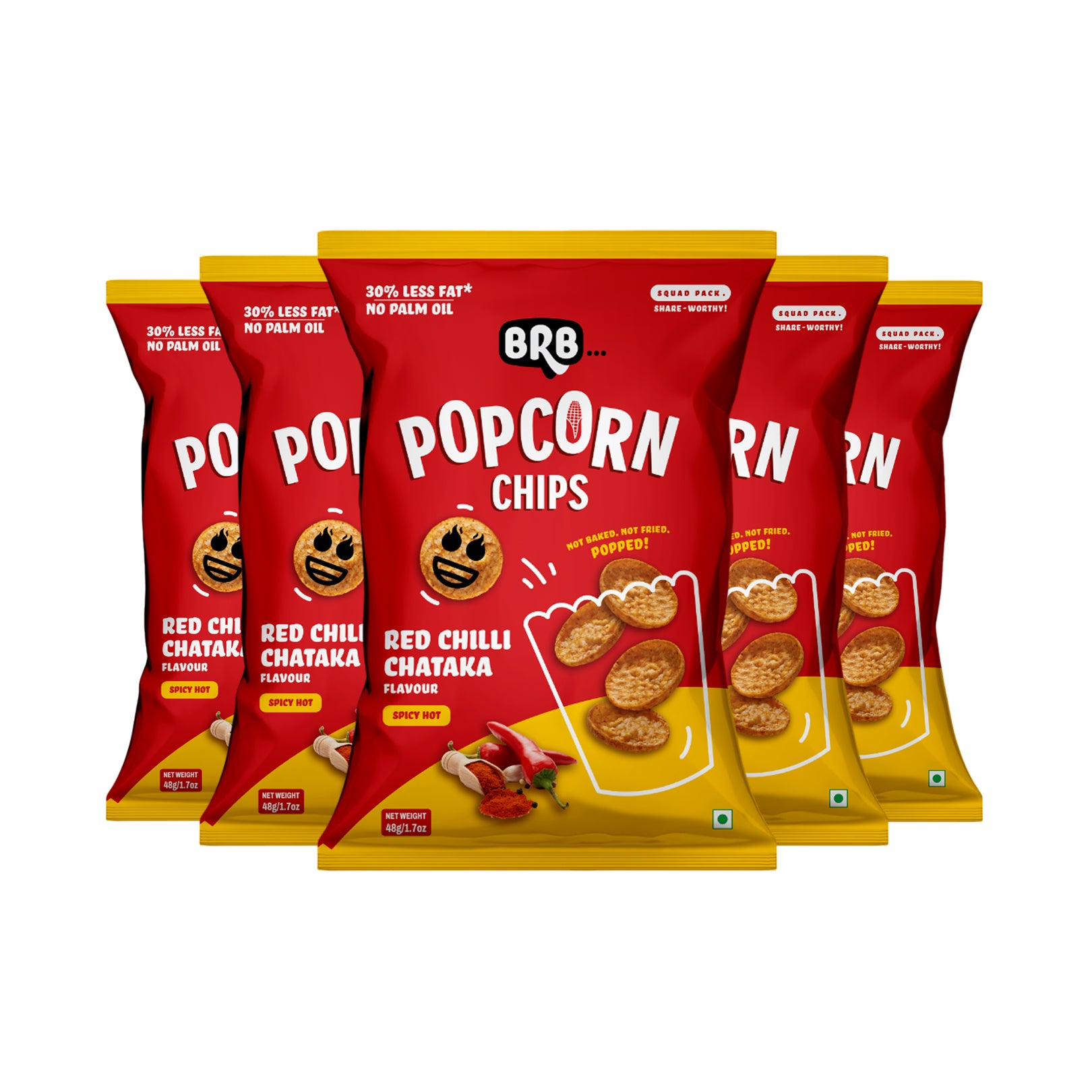 BRB Corn Popped Chips | Red Chilli Chataka - Flavour | Not Fried. Not Baked | No Palm Oil, Healthy Snack
