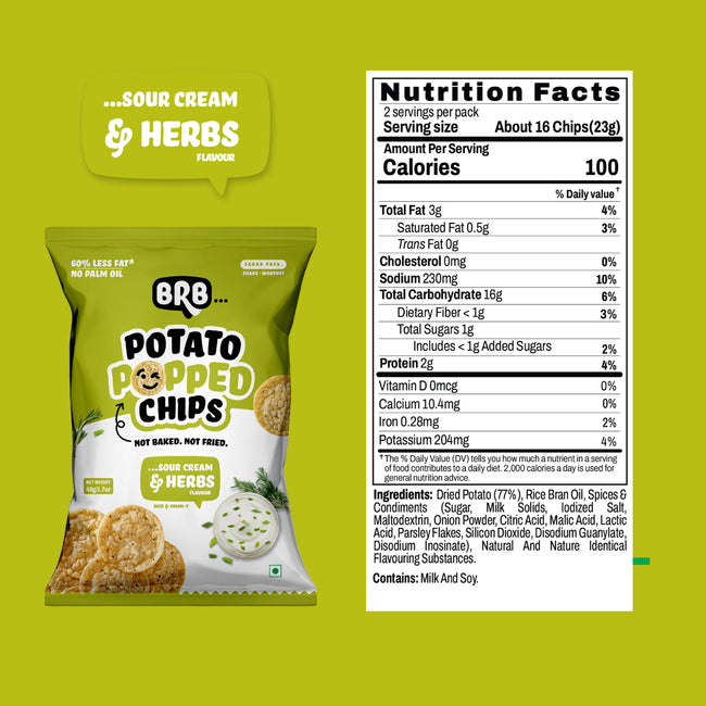 BRB Popped Potato Chips | Not Baked, Not Fried | Sour Cream & Herbs Flavour | Low Calorie | Healthy Snack Main Image