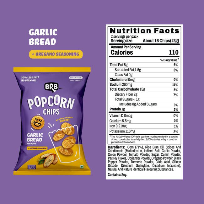 BRB Corn Popped Chips | Garlic Bread Flavour | Not Fried, Not Baked | No Palm Oil, Healthy Snack Main Image