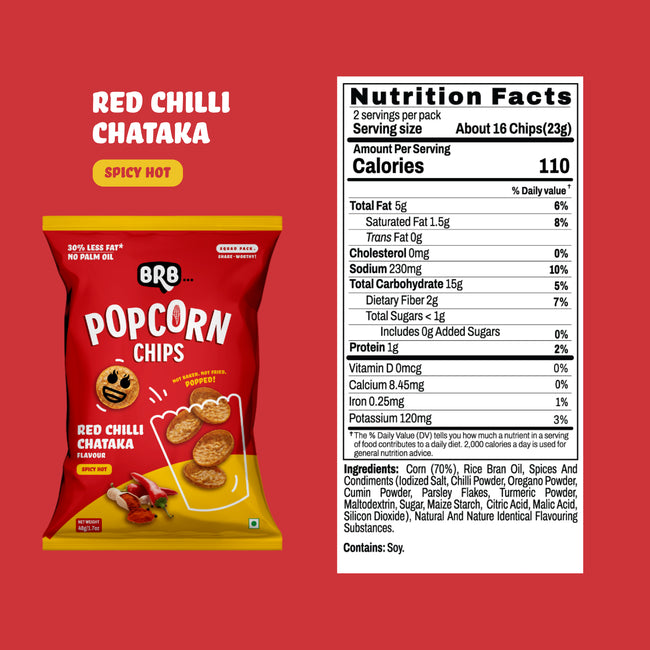 BRB Corn Popped Chips | Red Chilli Chataka - Flavour | Not Fried. Not Baked | No Palm Oil, Healthy Snack Main Image
