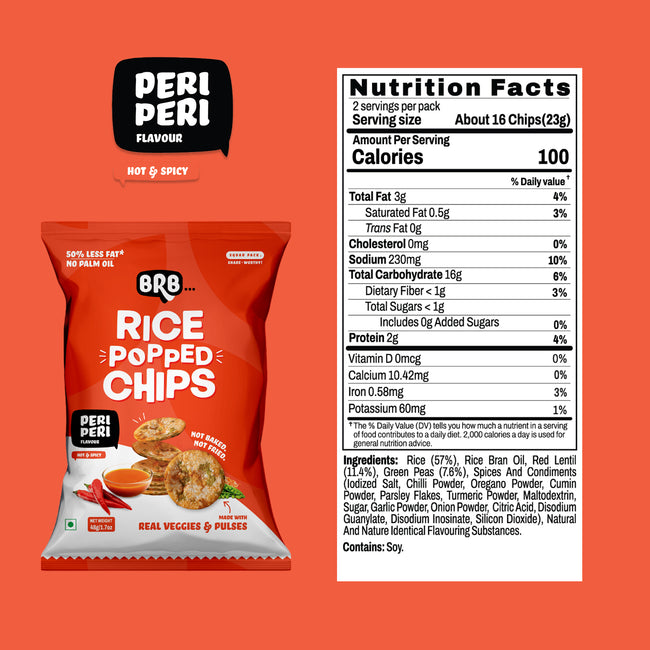 BRB Rice Popped Chips | Peri Peri Flavour | Not Fried. Not Baked | High Protein | No Palm Oil, Healthy Snack Main Image
